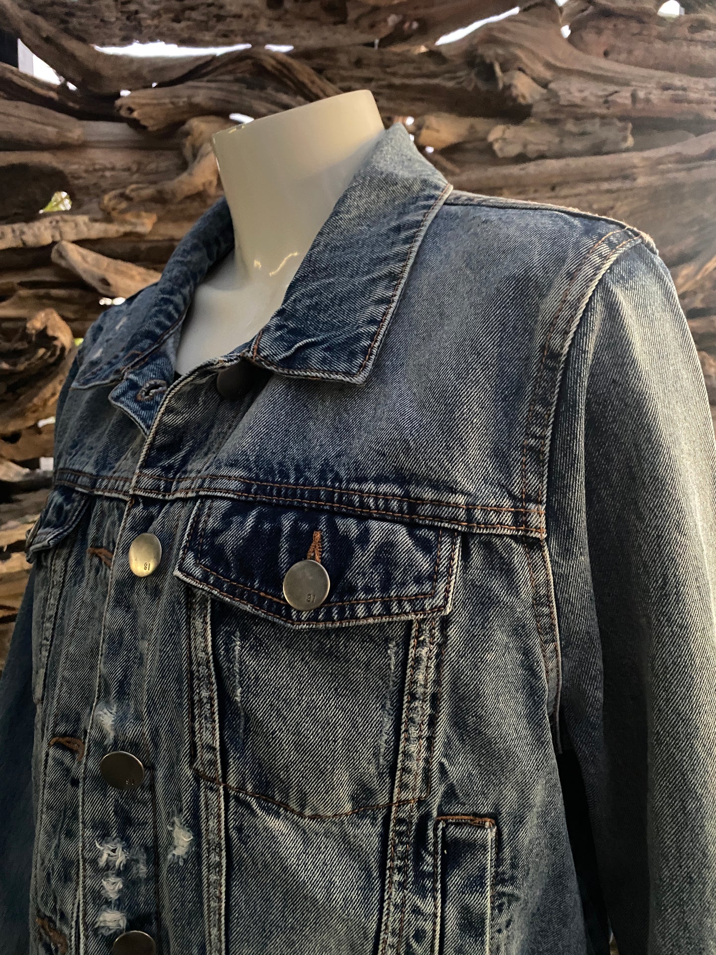 Denim Jacket Dark Distressed Cropped