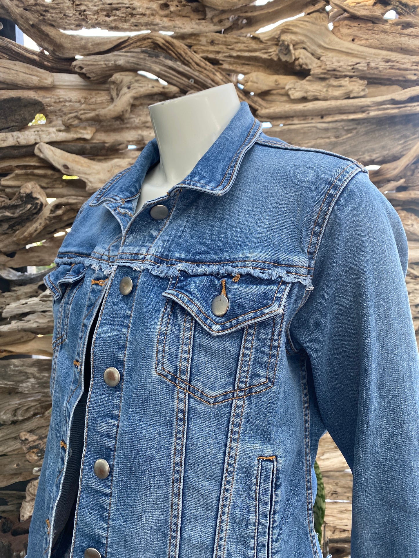 Denim Jacket Faded Frayed Edges