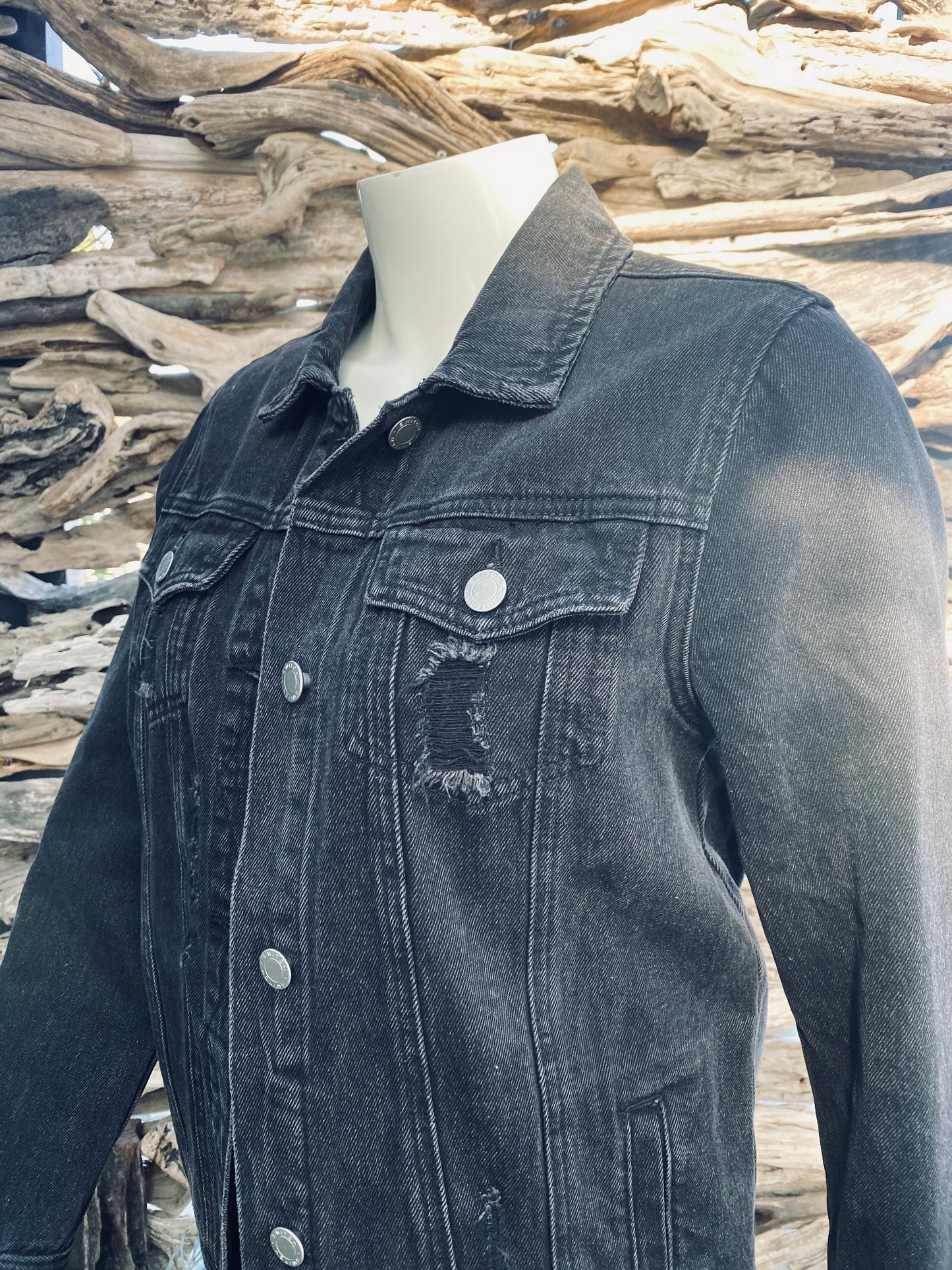 Denim Jacket Black Distressed