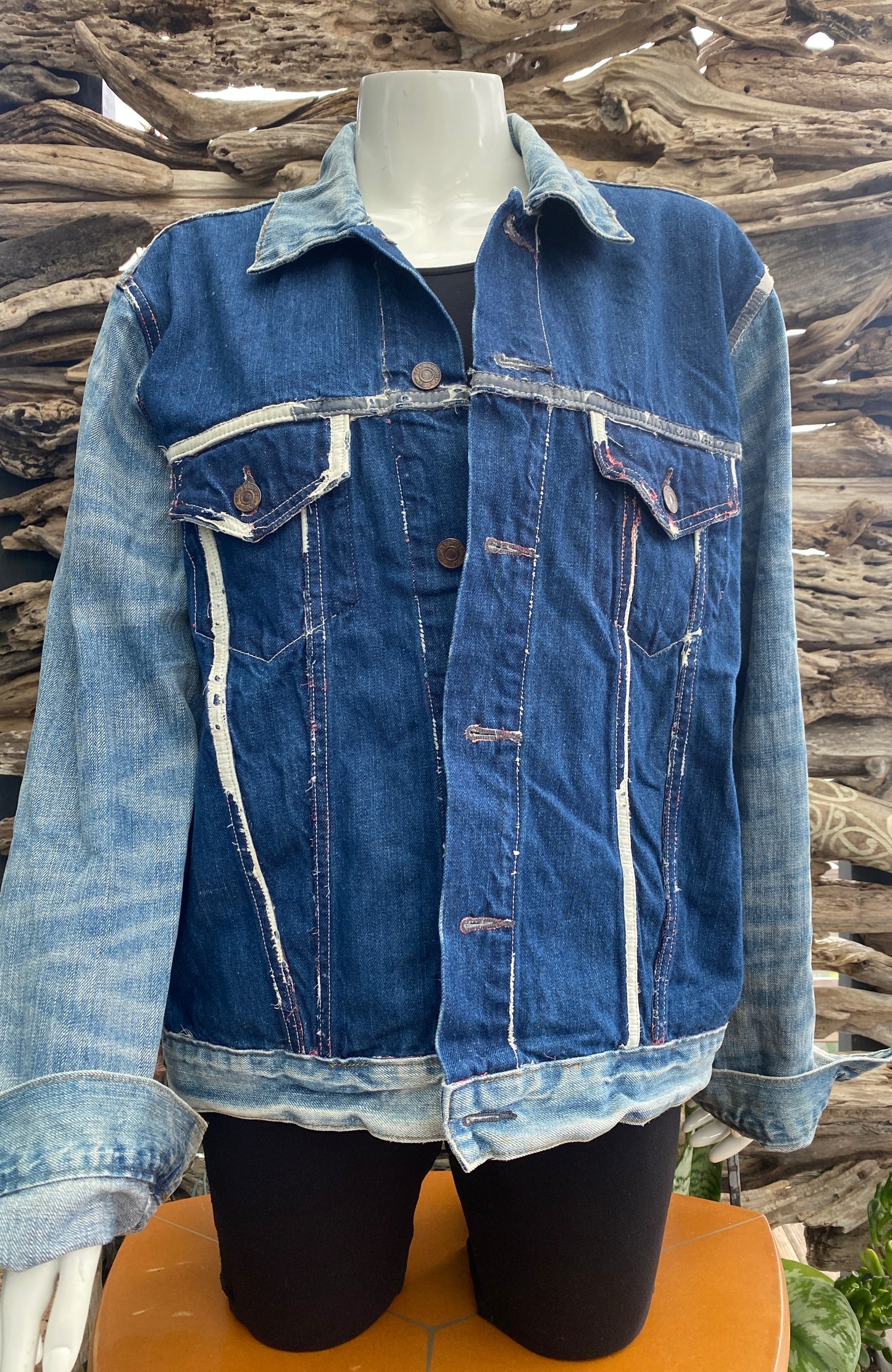 Denim Jacket Dark/Light Distressed Detail