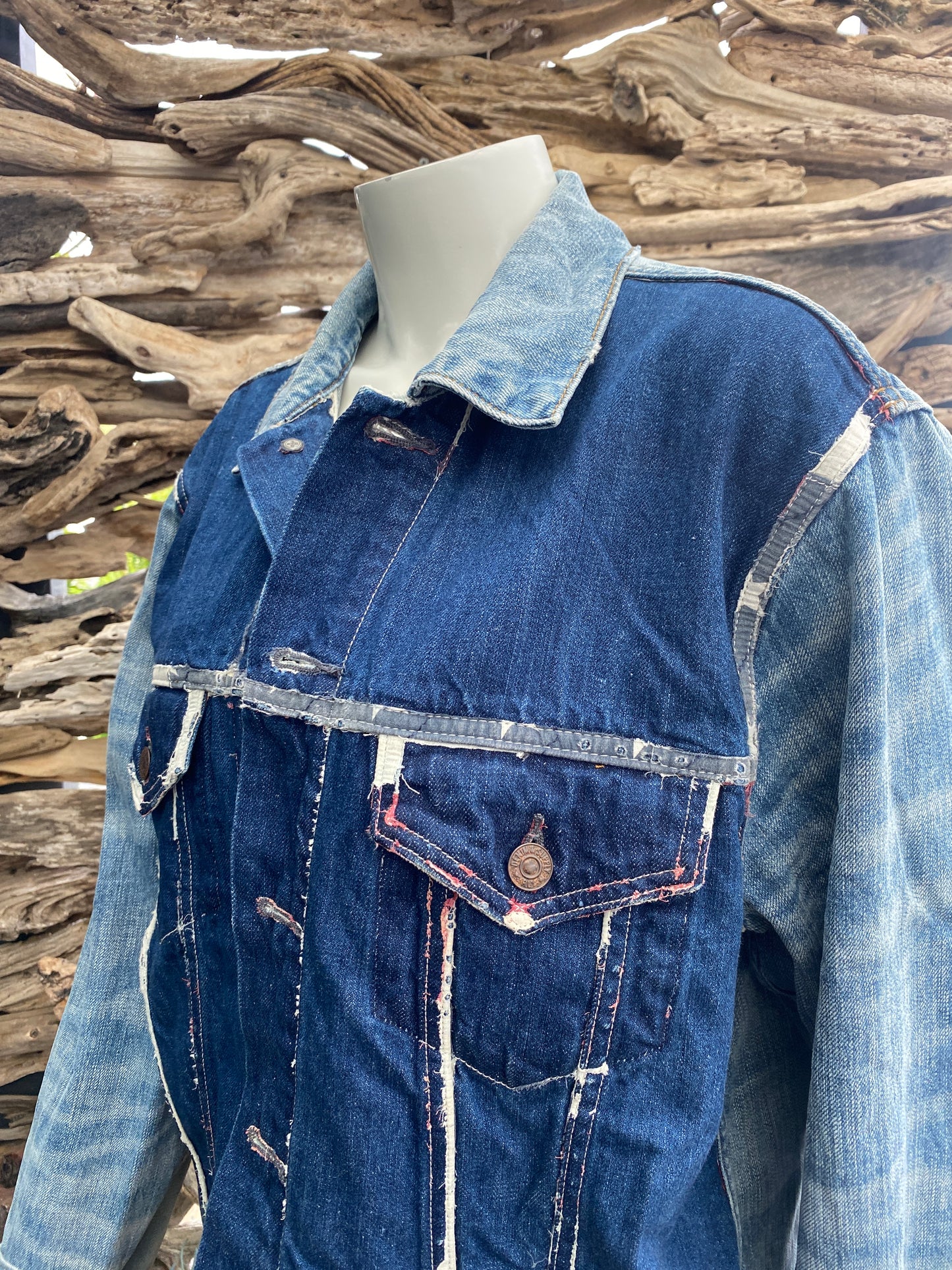 Denim Jacket Dark/Light Distressed Detail