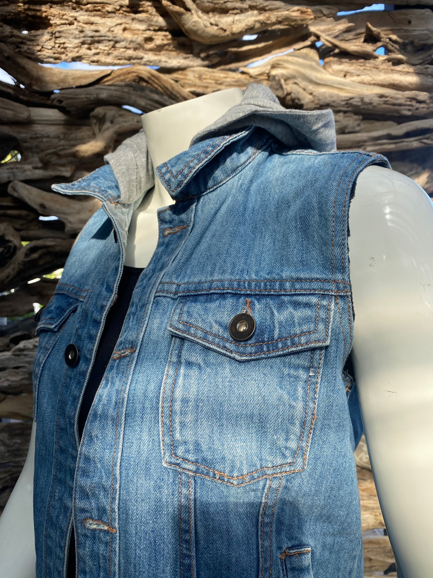 Denim Vest Faded with Hood