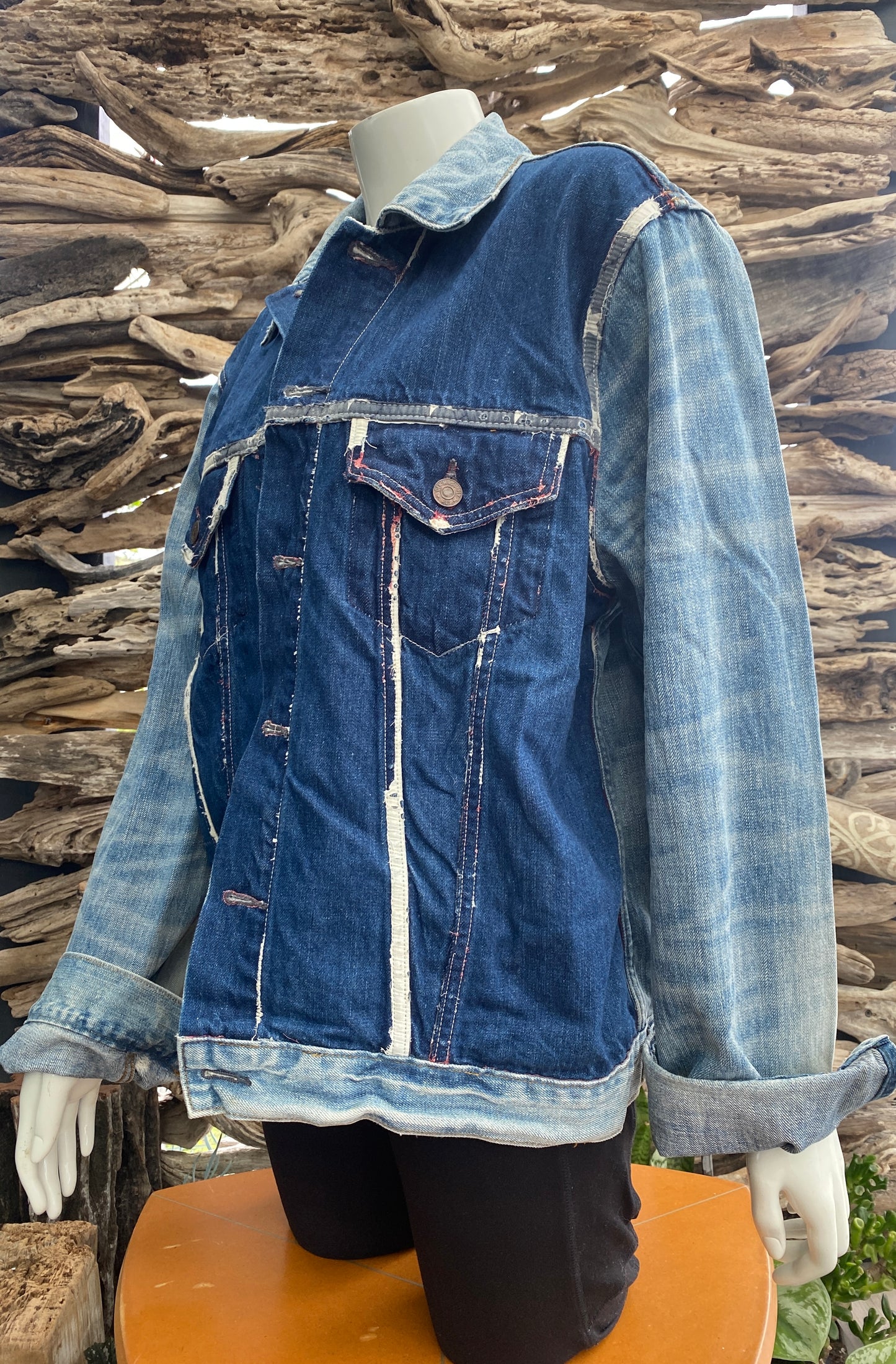 Denim Jacket Dark/Light Distressed Detail