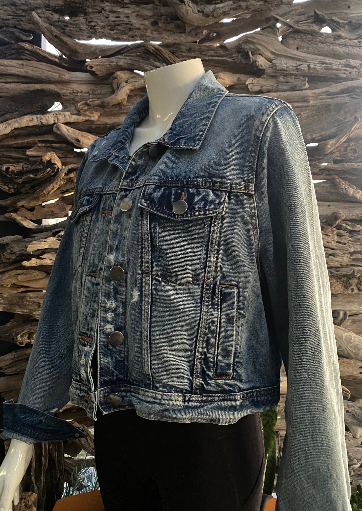 Denim Jacket Dark Distressed Cropped
