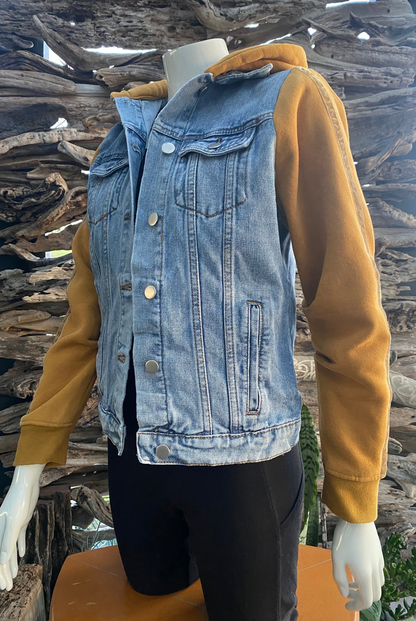 Denim/Sweatshirt Jacket with Hoodie