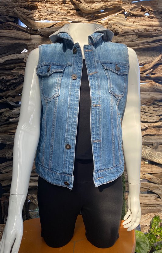 Denim Vest Faded with Hood