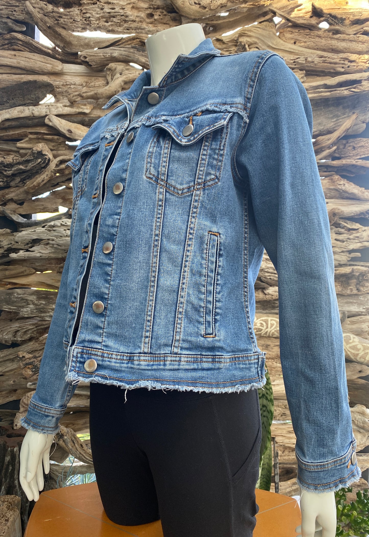 Denim Jacket Faded Frayed Edges