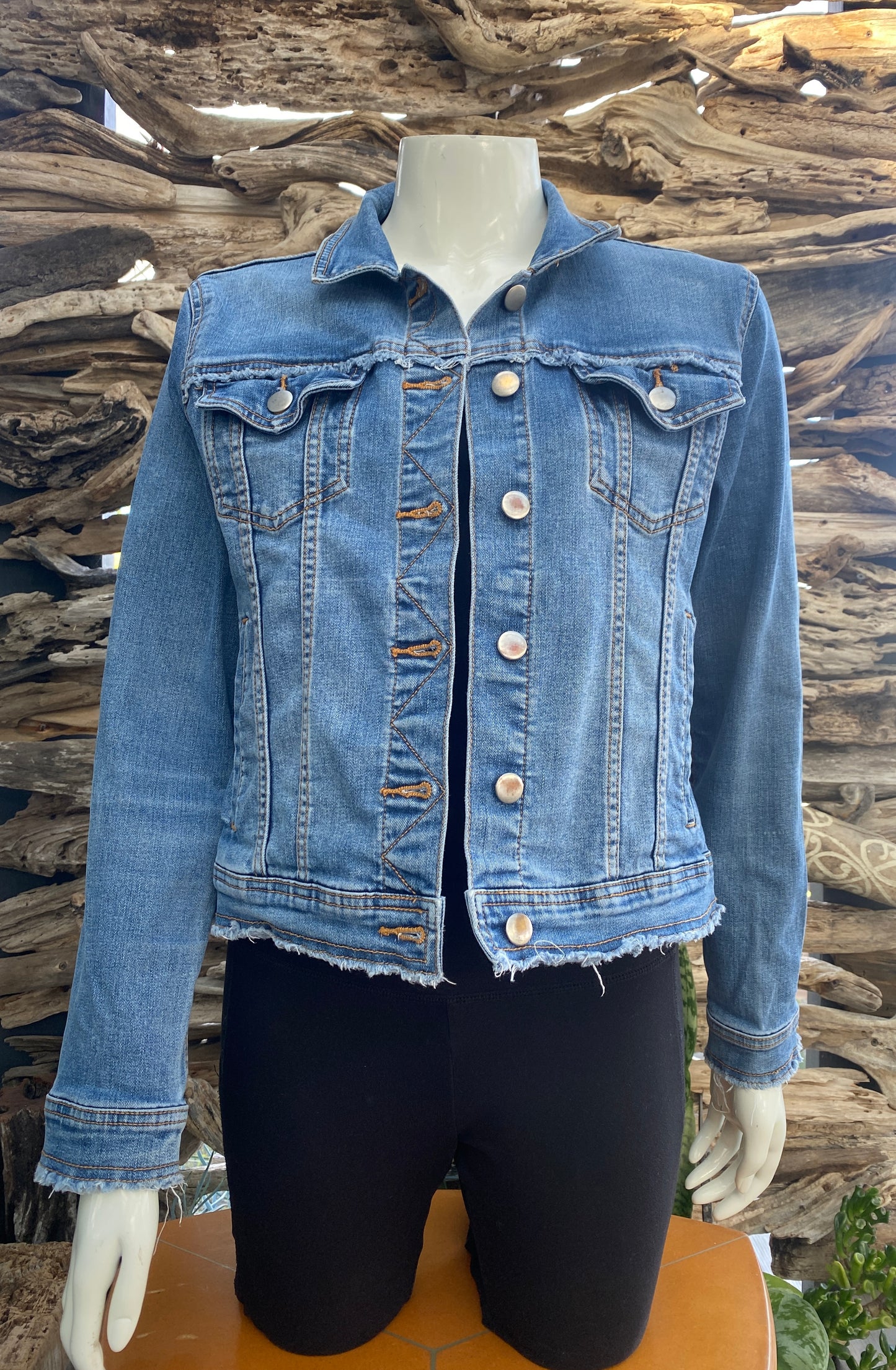 Denim Jacket Faded Frayed Edges